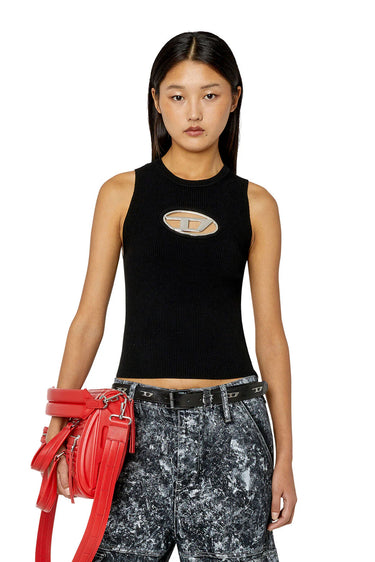 Diesel M-Onerva-Top Cut-out knit top with logo plaque Deep Black