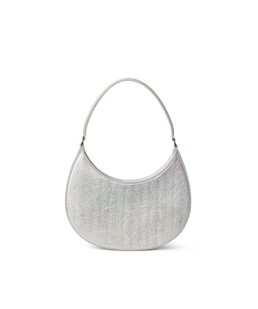 Shaded craquele faux leather small "Hobo" shoulder bag Silver