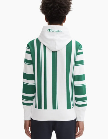 Champion Europe Graphic Stripe Reverse Weave Hoodie White/green Stripe