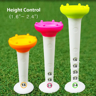 Big Easy Golf Tee Set – Magnetic Tee Keeper, 3.25" Tees with Height Adjust, Direction Guide, 6-Prong Low-Friction Head, Silicone Stopper – 3-Bright Colors