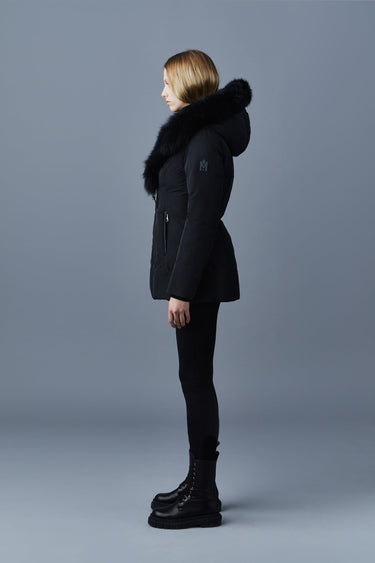ADALI Down coat with blue fox fur Signature Mackage Collar Black