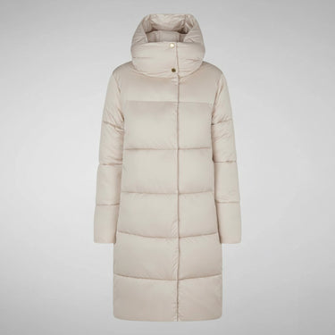 Woman's animal free puffer jacket Sibyl in Rainy Beige
