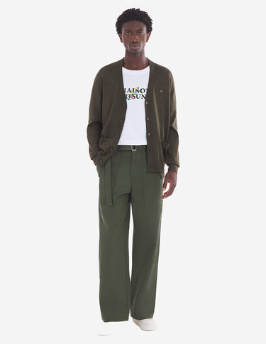 Bold Fox Head Patch Regular Cardigan Khaki