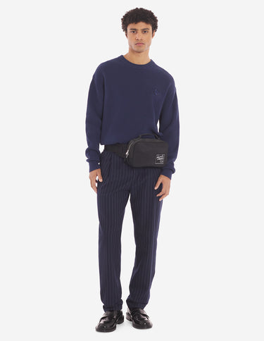 Men's Bold Fox Head Patch Comfort Ribbed Jumper Ink Blue