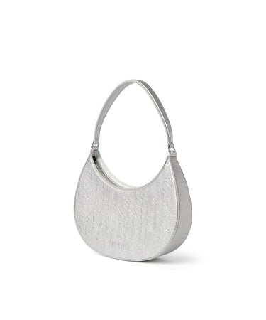 Shaded craquele faux leather small "Hobo" shoulder bag Silver