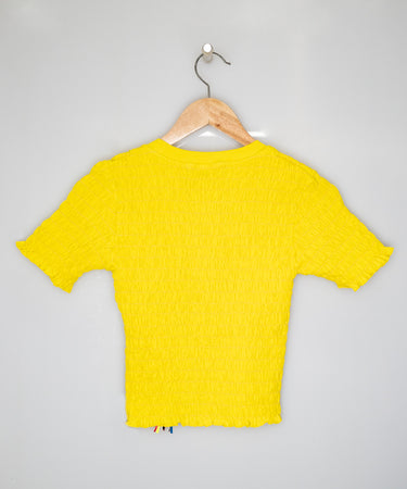 Cotton crop-top t-shirt with smock stitch yellow
