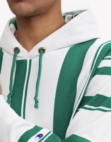 Champion Europe Graphic Stripe Reverse Weave Hoodie White/green Stripe