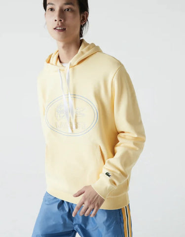 Men's Hooded Embroidered Logo Pique Fleece Sweatshirt Yellow